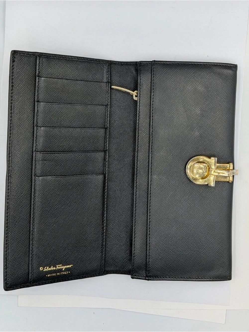 Salvatore Ferragamo  Black Women's Leather Wallet with Gold Accent